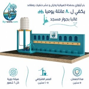 Artesian Well with Electric Pump, Water Storage Tank, Distribution Taps, and Seating Area